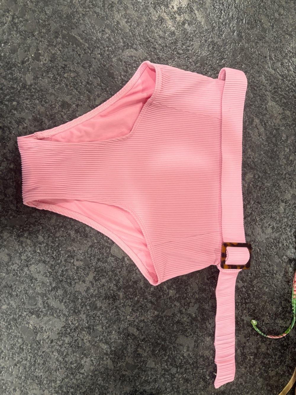 Charlie Holiday Pink Ribbed High-Neck Bikini Top with Belt